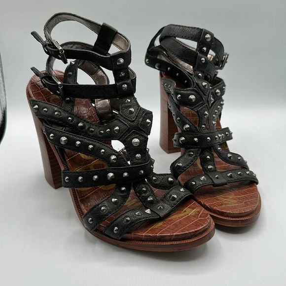 Sam Edelman Keith Stud Grunge Studded Gladiator Ankle Strap High Heels - Picture 6 of 6
